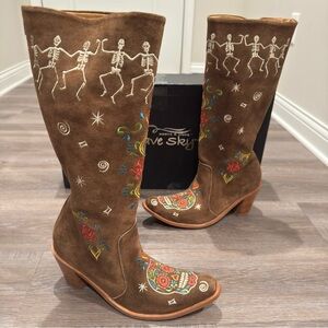 Agave Sky Alta Honey Suede Dancing Bones Tall Heeled Cowboy Western Boots